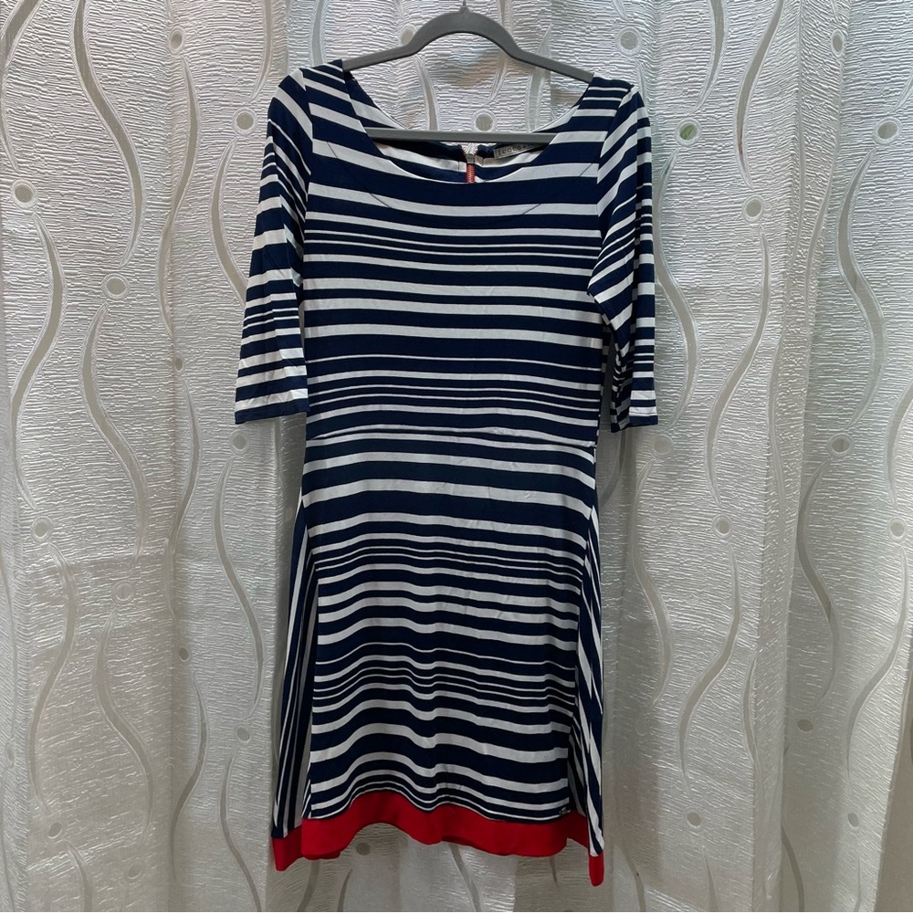 Coco & Tashi Striped Dress‎ Womens Medium Navy Blue White Red Nautical Good